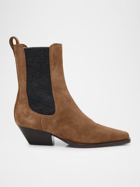 Brunello Cucinelli Suede City Block-Heel Western Booties