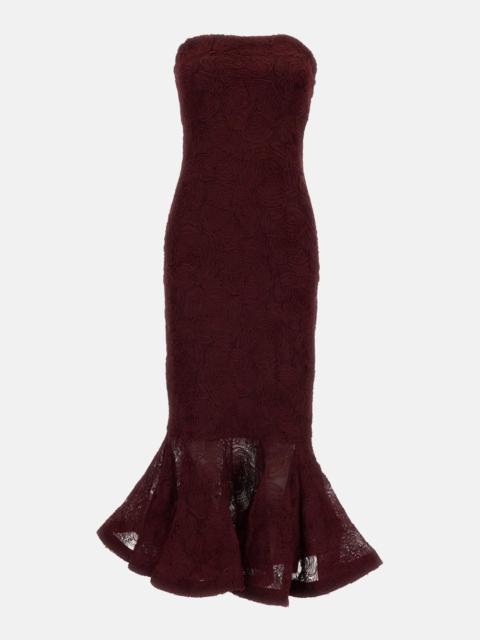ROTATE Long dress with floral mesh flounce