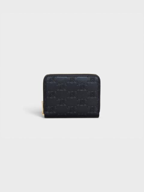 CELINE TRIOMPHE COMPACT ZIPPED WALLET IN EMBOSSED SMOOTH CALFSKIN
