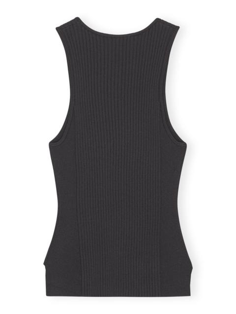 GANNI BLACK SLEEVELESS MELANGE TOP