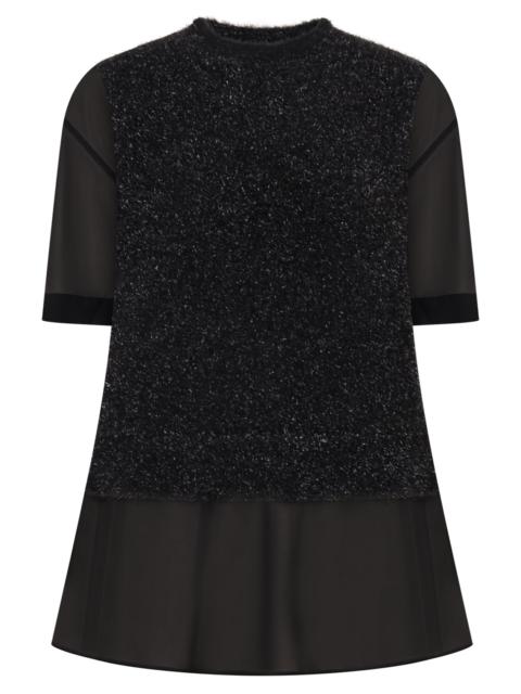 Noir Kei Ninomiya SHINY KNIT X SHEER TOP | BLACK