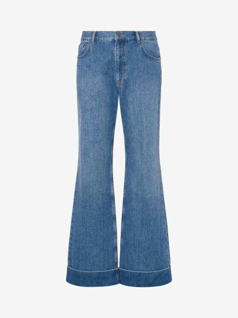 Moschino BLUE COTTON DENIM FLARED TROUSERS