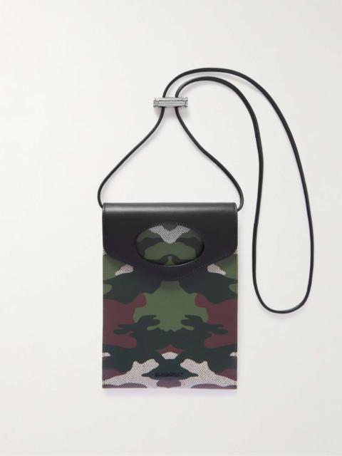 Camouflage-Print E-Canvas and Leather Pouch with Lanyard