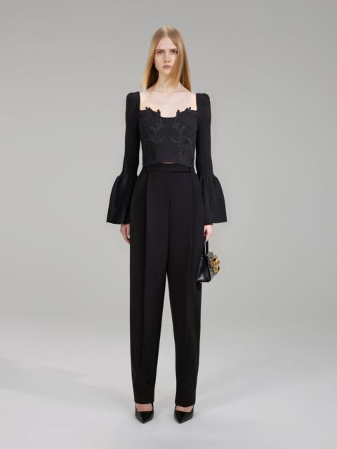 self-portrait Black Lace Insert Ribbed Knit Top