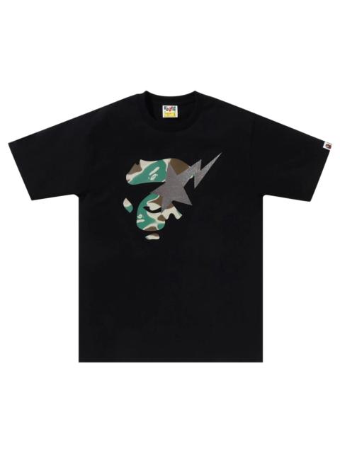 BAPE Liquid Camo Ape Face Sta Tee 'Black/Olive Drab'