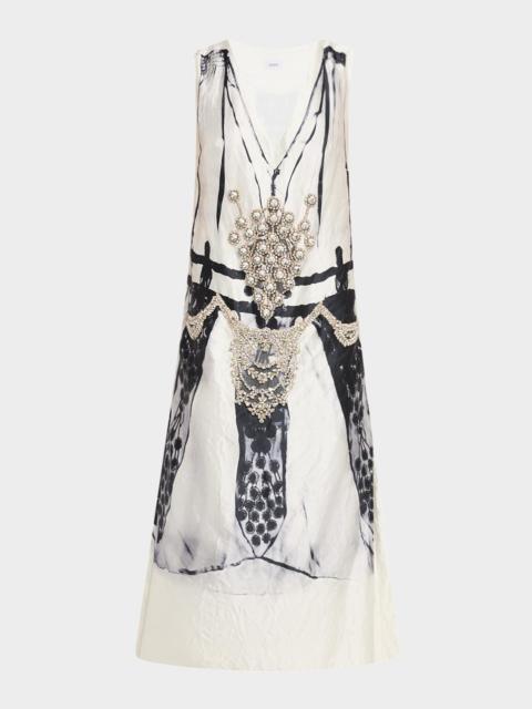 Erdem Crystal Sleeveless Midi Cocktail Dress