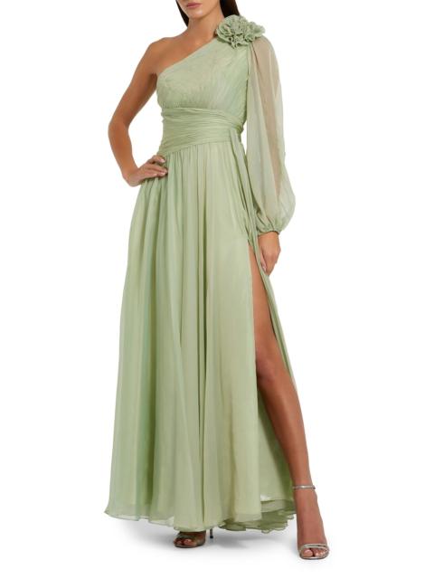 MAC DUGGAL Women's Appliqué Chiffon One-Sleeve Gown - Sage