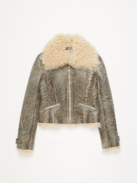 Leather shearling jacket - Grey/beige