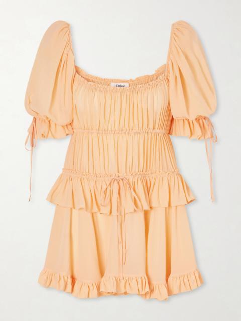 Chloé Shirred Tiered Silk Georgette Mini Dress
