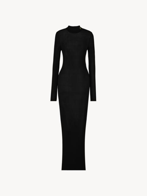 SAINT LAURENT CASSANDRE COLLAR DRESS IN RIB-KNIT SILK