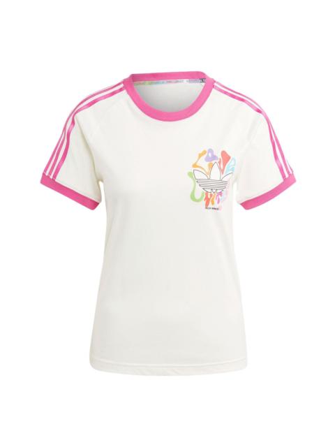 adidas (WMNS) adidas originals Logo Pride Rm 3-Stripes T-shirt 'White Pink' IU0053