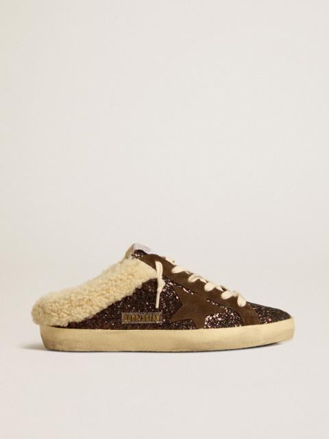 Super-Star Sabots in glitter with brown star and shearling lining