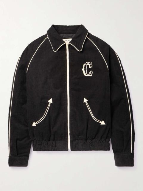 Embellished Logo-Embroidered Cotton-Corduroy Bomber Jacket