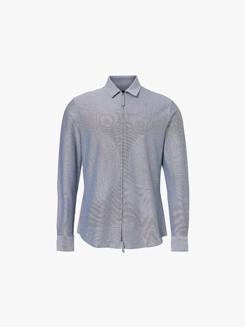 GIORGIO ARMANI Zip-front long-sleeve cotton-blend shirt