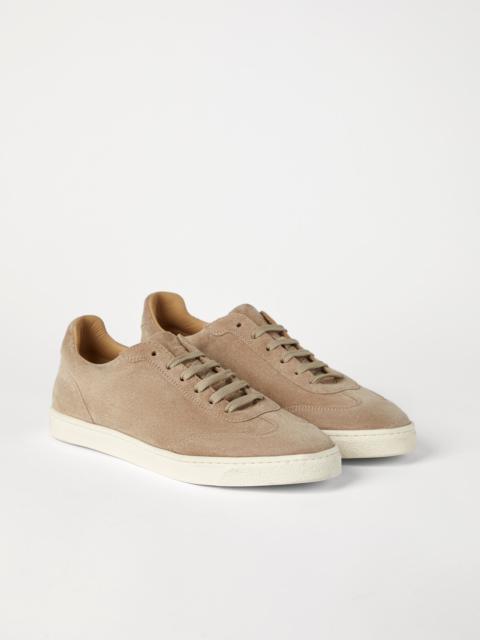 Suede sneakers with natural rubber sole