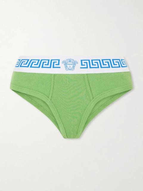 VERSACE Ribbed cotton-blend jersey briefs Green