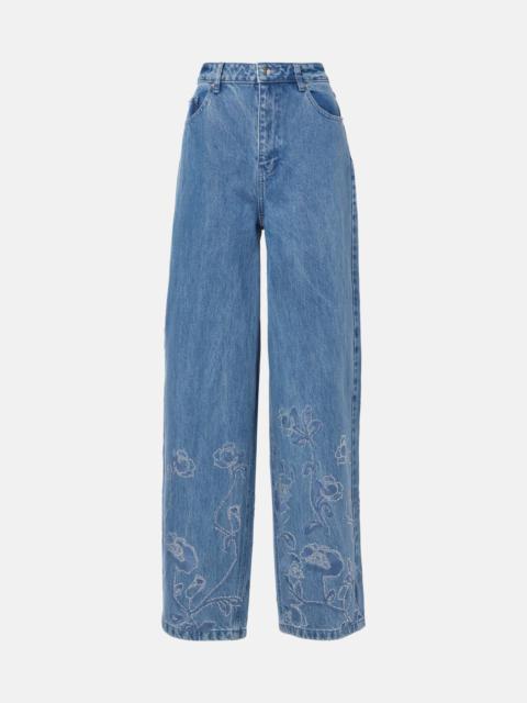 ROTATE Floral embellished wide-leg jeans