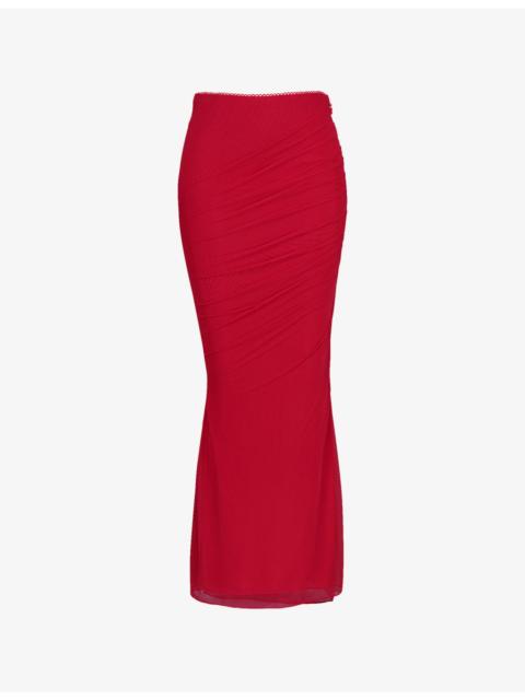 House of CB Cassidy Fluted-Hem Mesh Maxi Skirt