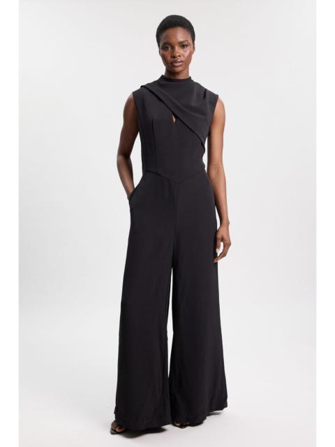 KAREN MILLEN Tailored Crepe Cape Asymmetric Cape Neck Detail Jumpsuit