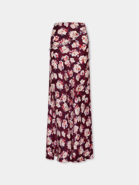 rabanne MAGENTA FLORAL PATTERNED SKIRT IN SATIN SILK
