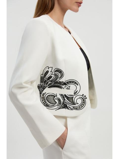 KAREN MILLEN Tailored Cutwork Detail Collarless Jacket