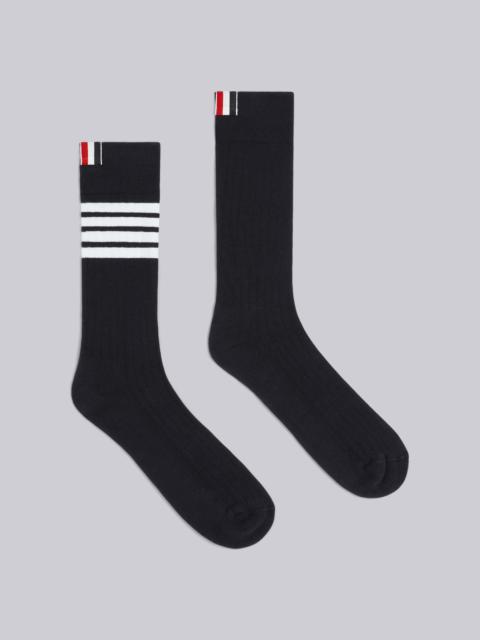 Navy Cotton Mid-Calf 4-Bar Socks