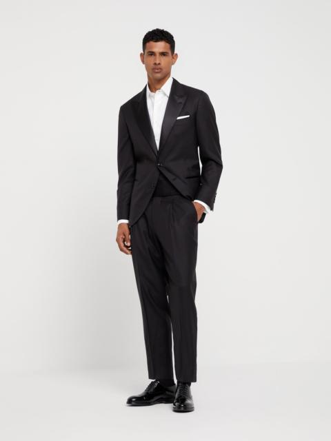 Brunello Cucinelli Lightweight virgin wool and silk twill tuxedo with peak lapel jacket and pleated trousers