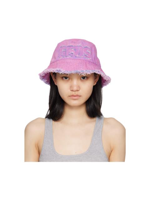 GCDS Pink Distressed Bucket Hat