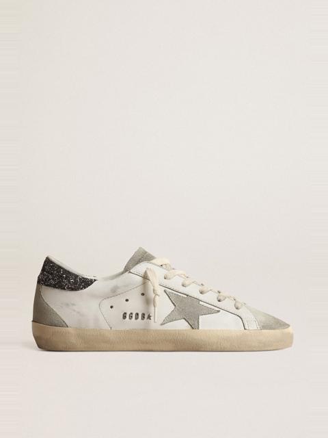 Golden Goose Women’s Super-Star with gray star and dark gray glitter heel tab