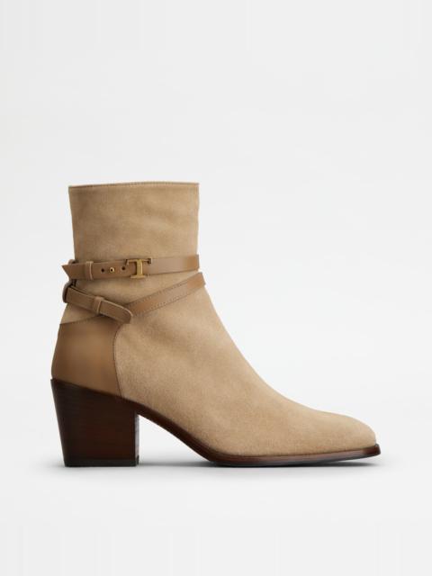 Tod's ANKLE BOOTS IN SUEDE - BEIGE