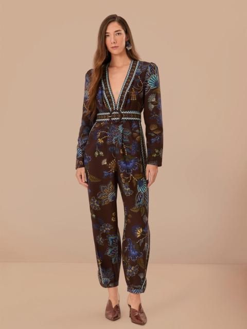 FARM RIO Brown Garden V Neck Jumpsuit