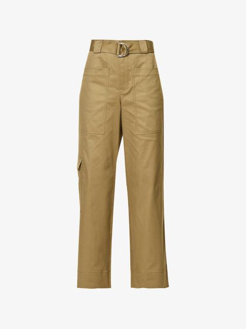 Detachable-belt straight-leg stretch-cotton trousers