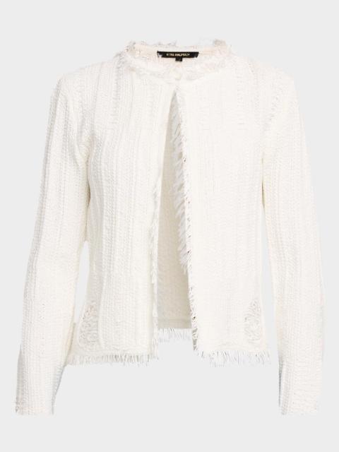 KOBI HALPERIN Marlee Fringe Trim Open Front Sweater
