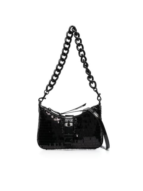 sequin logo-plaque shoulder bag