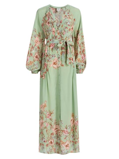 HEMANT & NANDITA Women's Floral Pintuck Maxi Shirtdress - Green