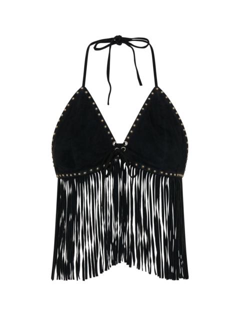 ONE TEASPOON Rebel Rider Fringed Studded Suede Cami Top - Black
