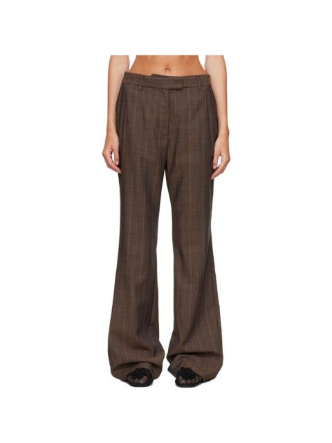 GANNI Brown Pinstripe Wool Trousers