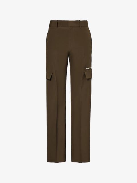 Flap-pocket wide-leg wool trousers