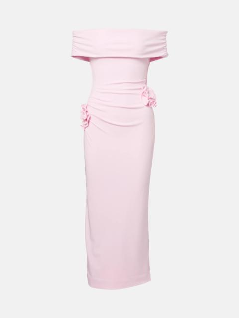 ROLAND MOURET Floral-appliqué jersey midi dress