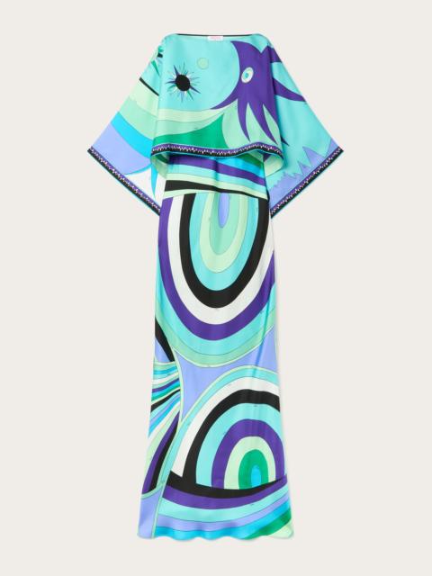 PUCCI IRIDE PRINT LONG DRESS WITH CAPE