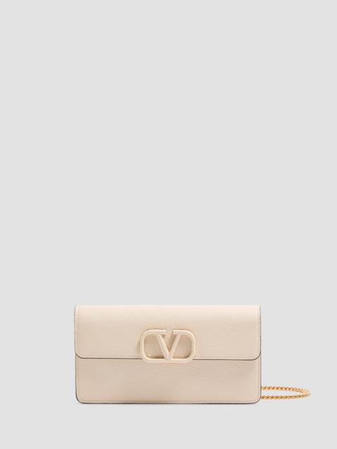 Valentino Women's VLogo Signature Grainy Calfskin Wallet with Chain - Light Beige
