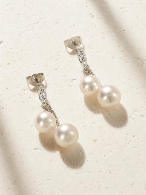 MIKIMOTO 18-karat White Gold, Diamond And Pearl Earrings