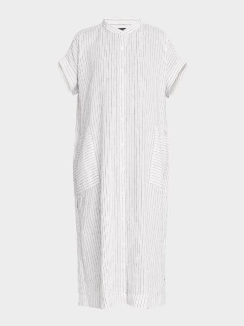 EILEEN FISHER Striped Organic Linen Midi Dress