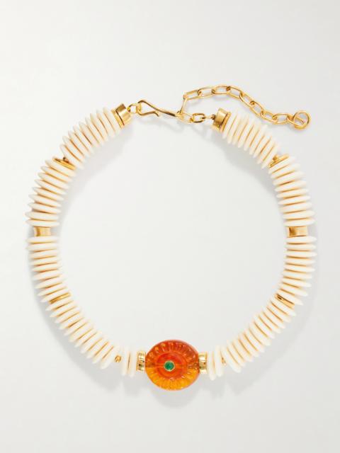 LIZZIE FORTUNATO Marisol Gold-plated Bone, Glass And Chrysoprase Beaded Necklace