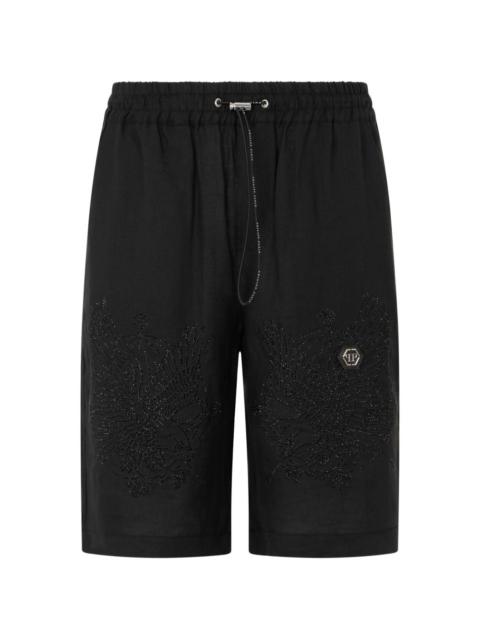 PHILIPP PLEIN embroidered linen bowling shorts