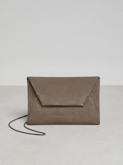 Brunello Cucinelli Suede envelope bag with precious chain