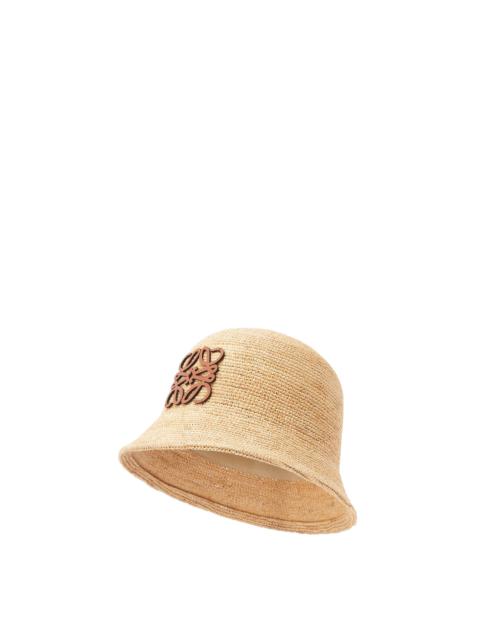 Bucket hat in raffia and calfskin