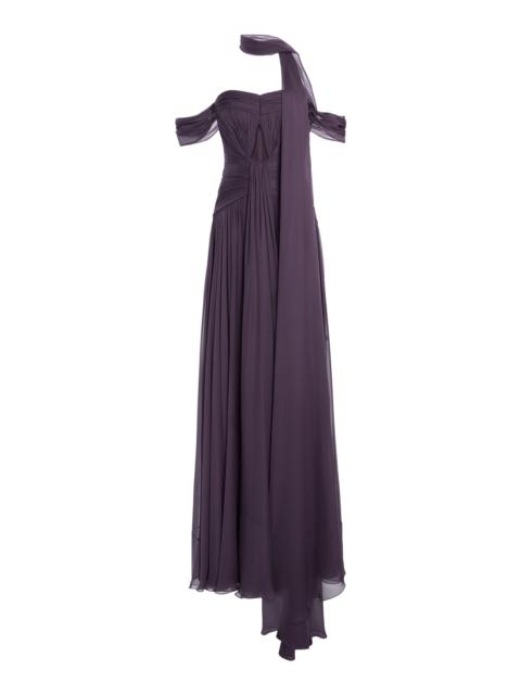 ZUHAIR MURAD Silk-Chiffon Off-The-Shoulder Gown purple