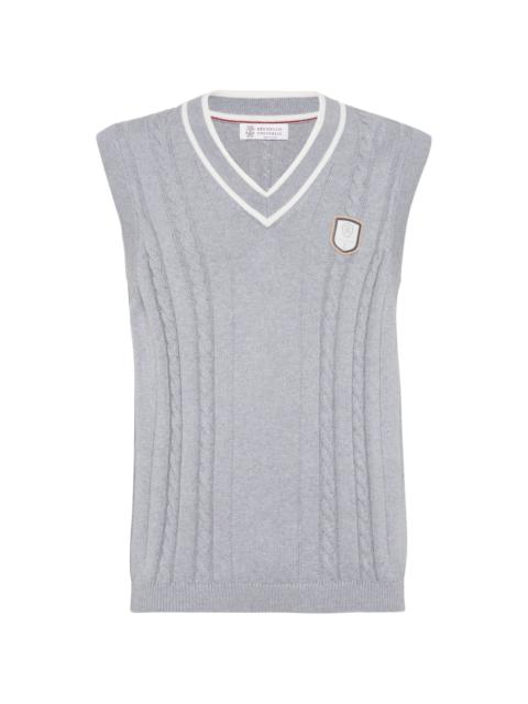 logo-patch cable-knit vest