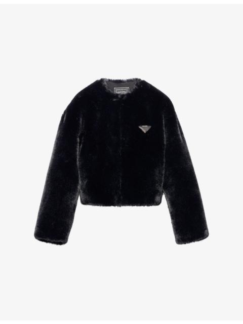 Prada Aspen Triangle-Logo Cropped Faux-Fur Jacket